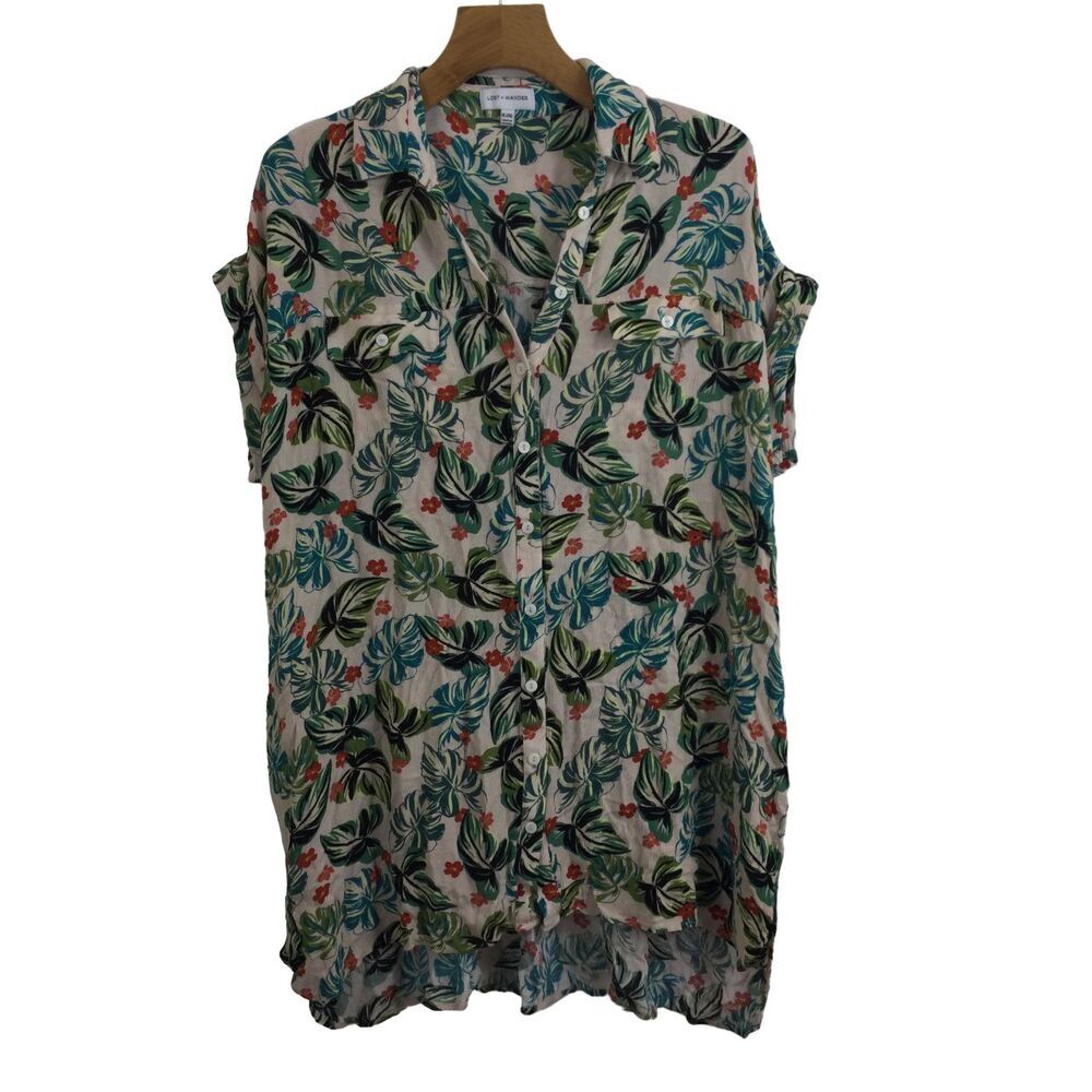 Lost + Wander Womens Luau On The Beach Botton Up Floral Tunic Dress XL/2XL